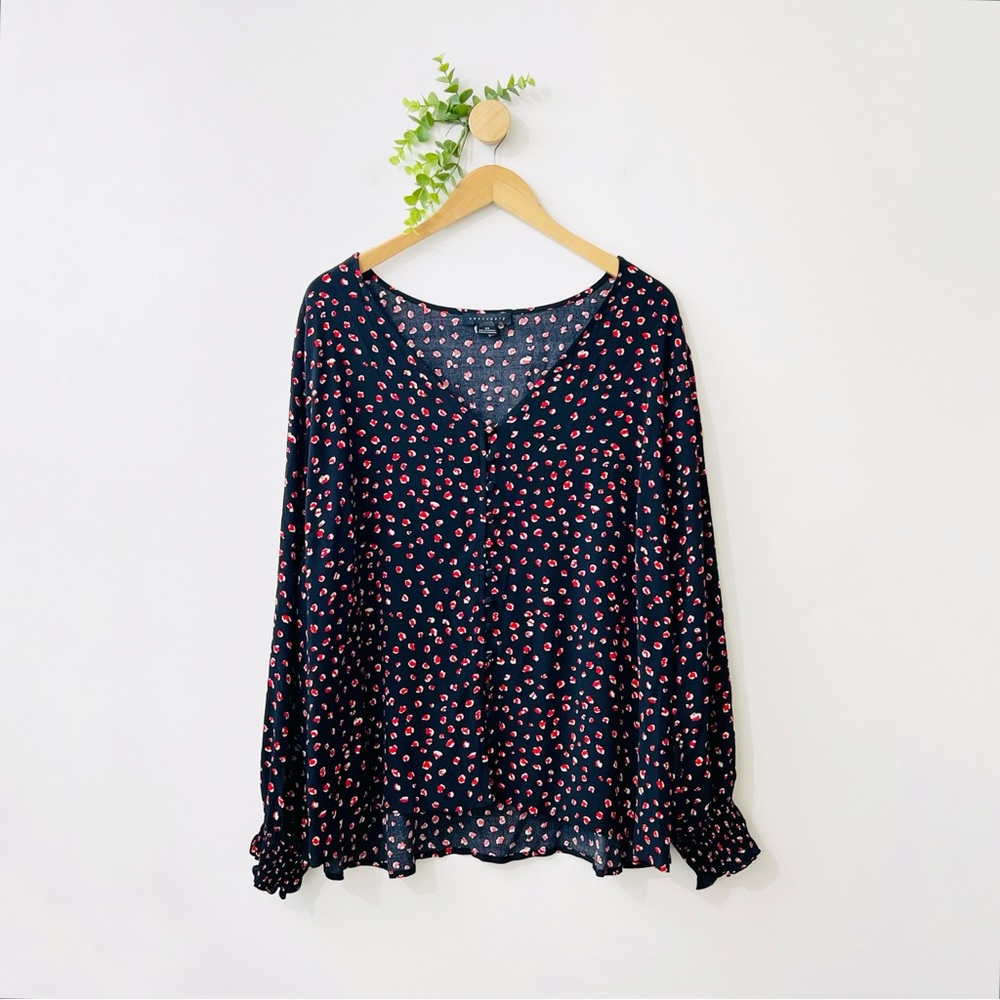 Sanctuary Black Red 100% Rayon Long Sleeve Button Front Blouse Plus Size